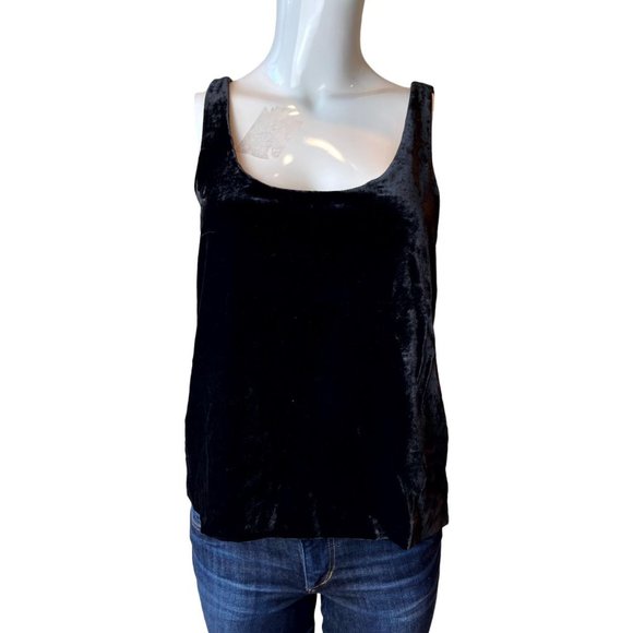 J. Crew Women's Velvet Tank Top Sleeveless Back Key Hole Scoop Neck Black Size 2 - Picture 2 of 7